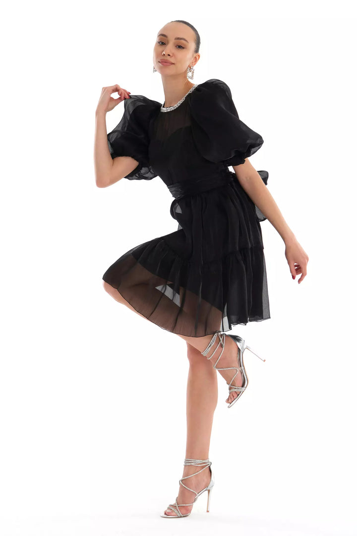 FRV Black tulle short sleeve mini dress - Midlothian