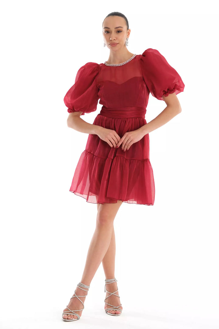 FRV Maroon tulle short sleeve mini dress - Arvada