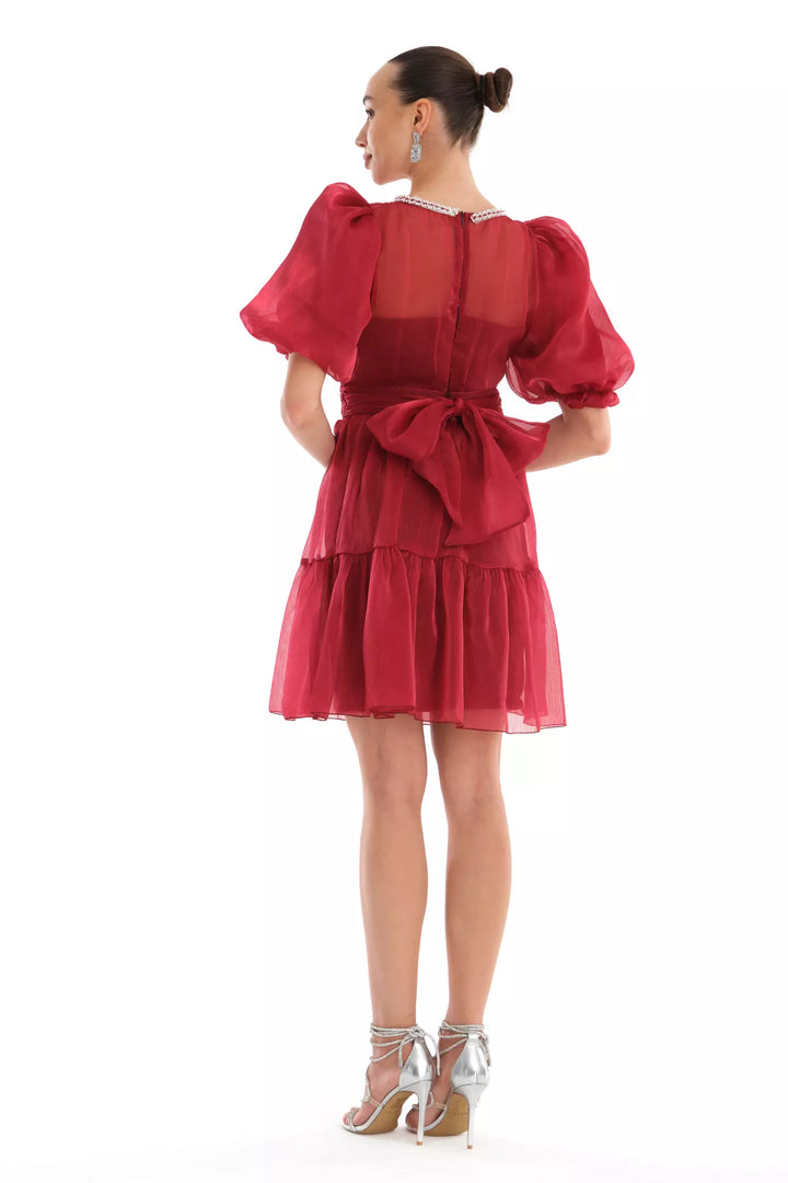 FRV Maroon tulle short sleeve mini dress - Arvada
