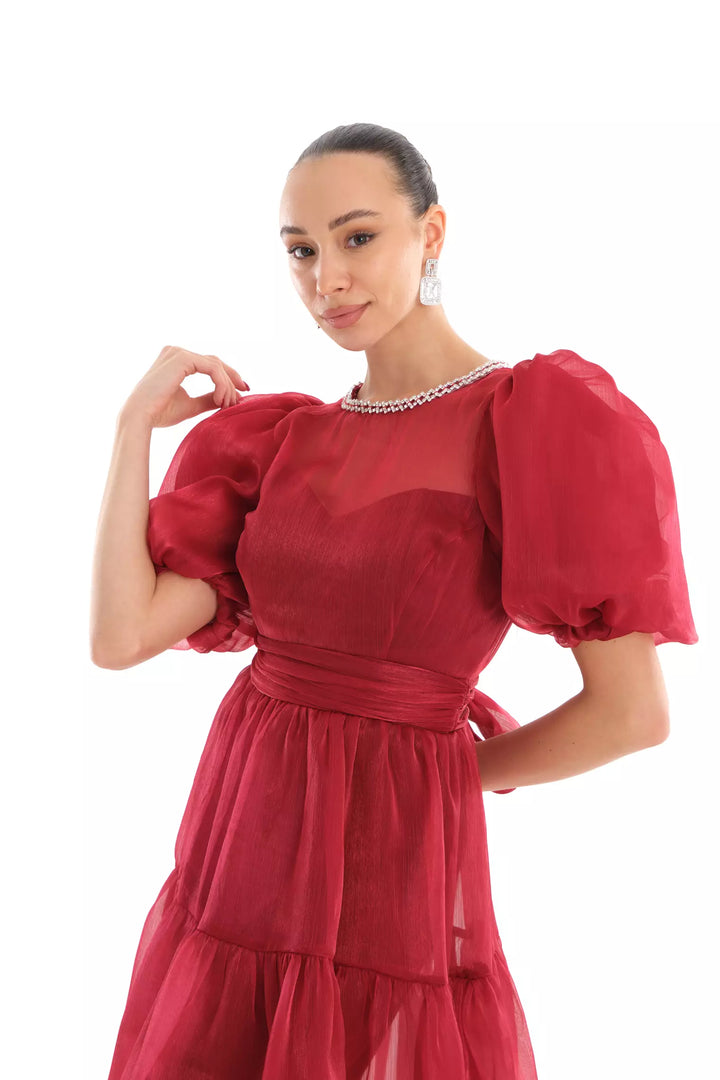 FRV Maroon tulle short sleeve mini dress - Arvada