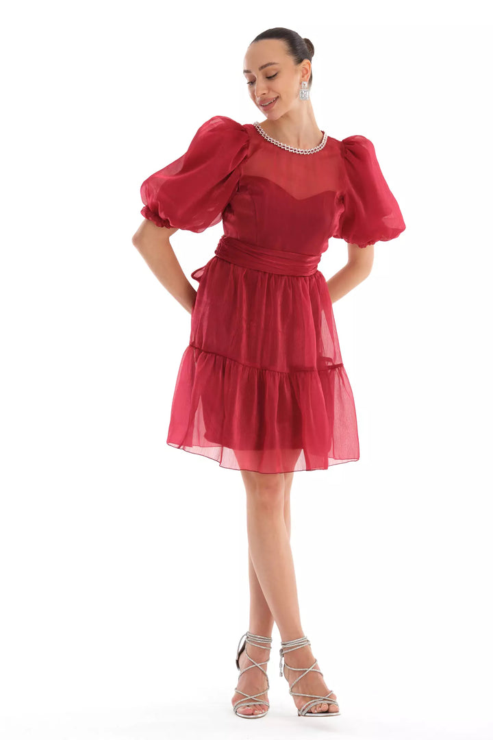 FRV Maroon tulle short sleeve mini dress - Arvada