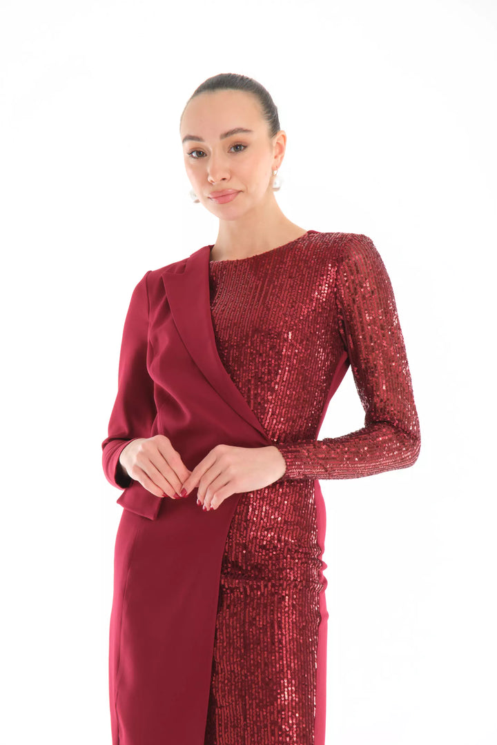 FRV Maroon stamp sequins long sleeve mini dress - Winston-Salem