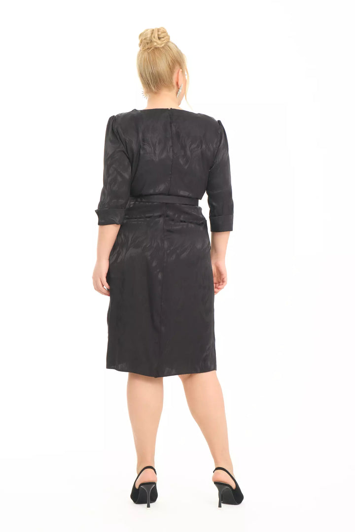 FRV Black plus size satin 3/4 sleeve mini dress - Jáltipan de Morelos