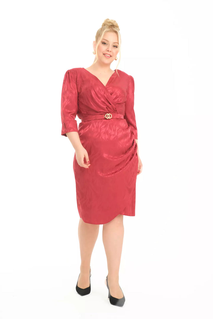 FRV Maroon plus size satin 3/4 sleeve mini dress - Lac-Brome