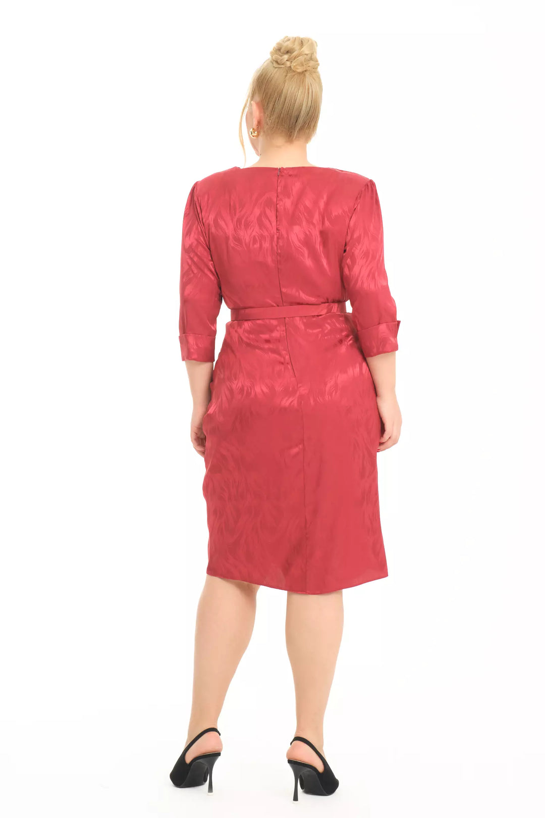 FRV Maroon plus size satin 3/4 sleeve mini dress - Lac-Brome