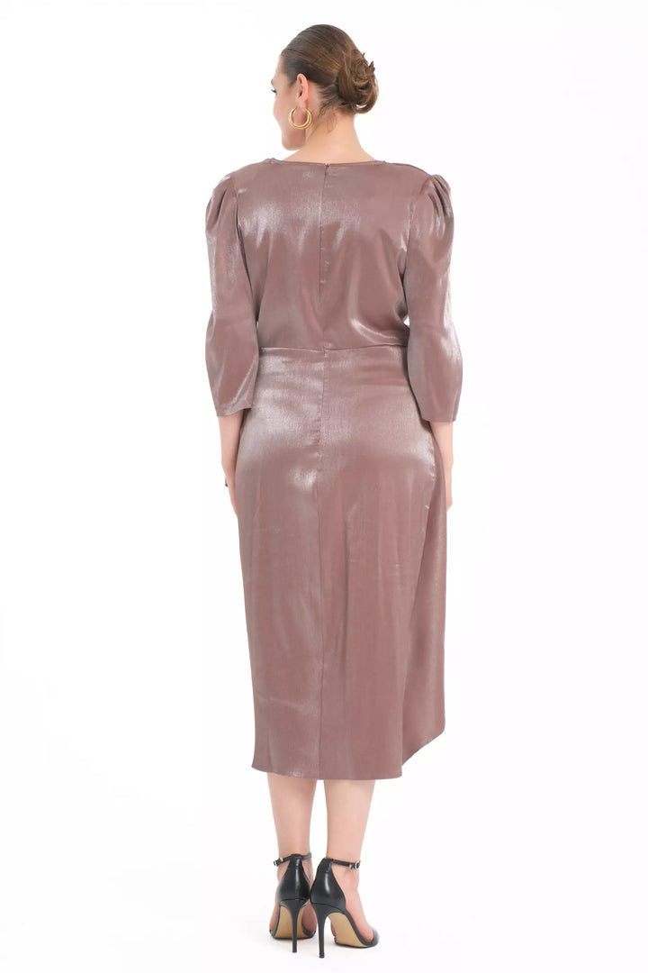 FRV Brown plus size satin 3/4 sleeve midi dress - Port Talbot