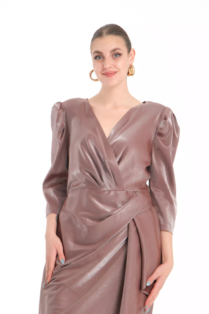 FRV Brown plus size satin 3/4 sleeve midi dress - Port Talbot