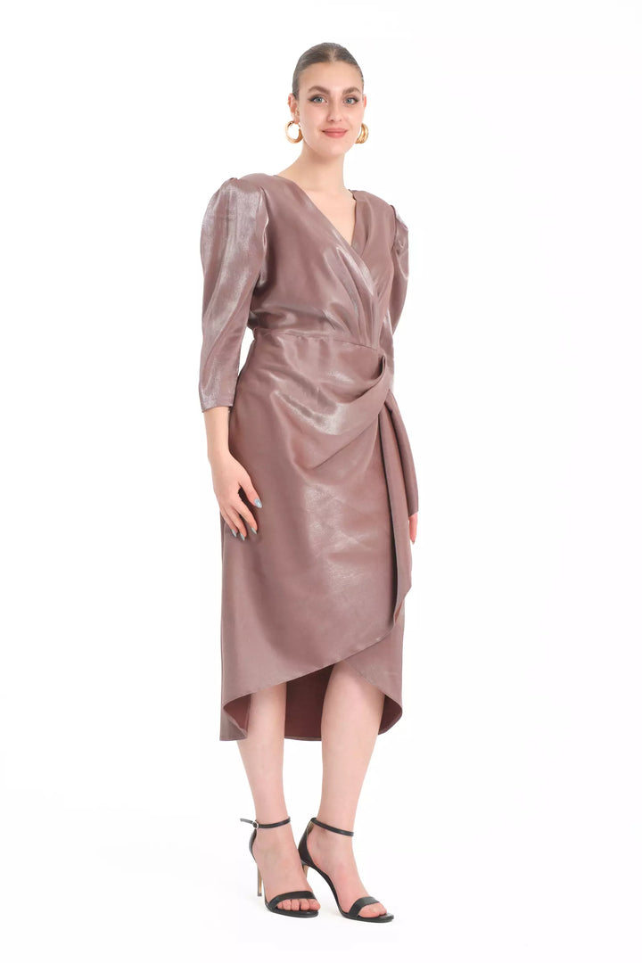 FRV Brown plus size satin 3/4 sleeve midi dress - Port Talbot