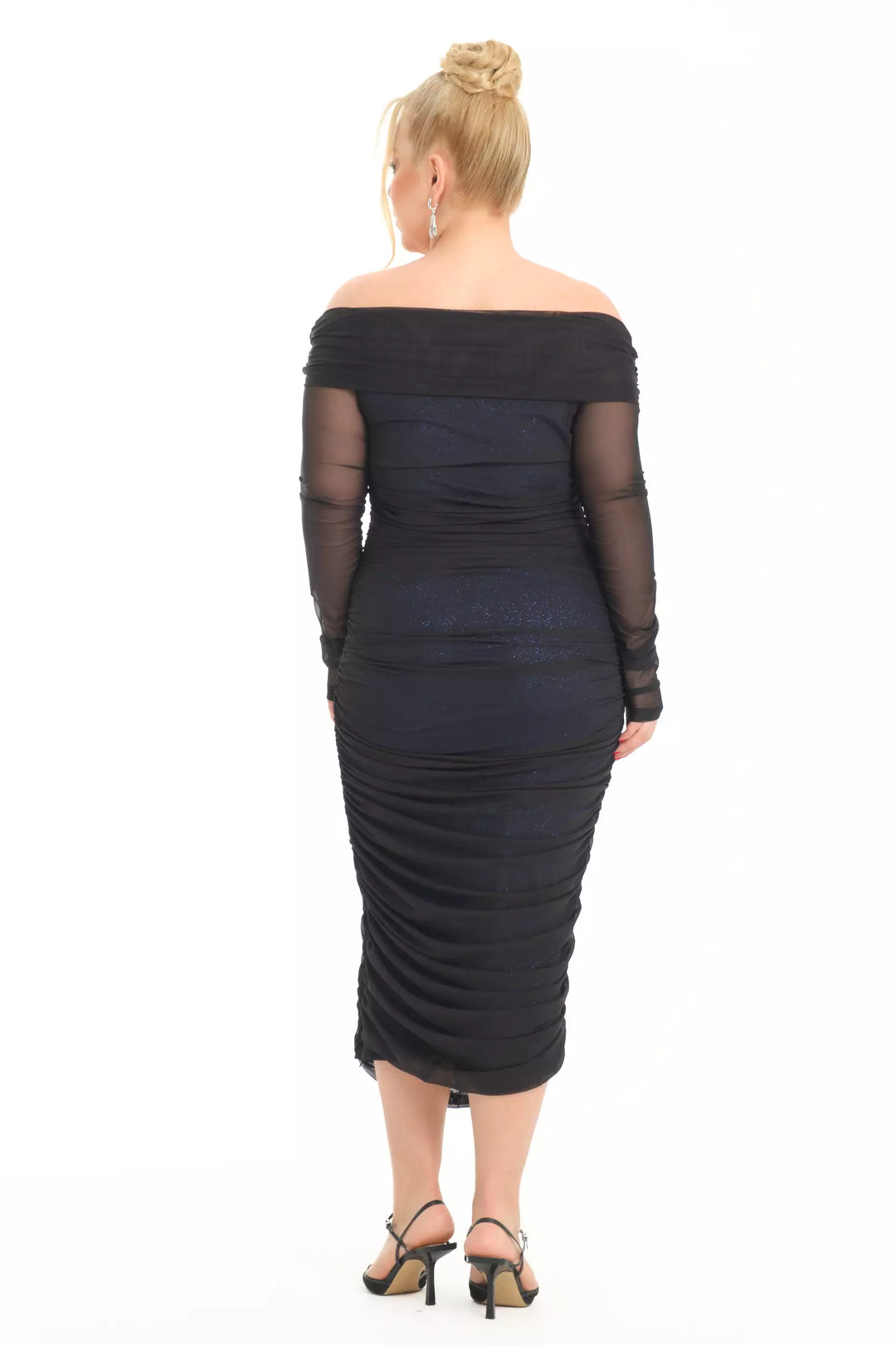 FRV Blue plus size silvery long sleeve midi dress - Sydney
