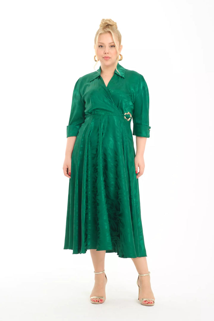 FRV Green plus size satin short sleeve midi dress - Ciudad Melchor Múzquiz