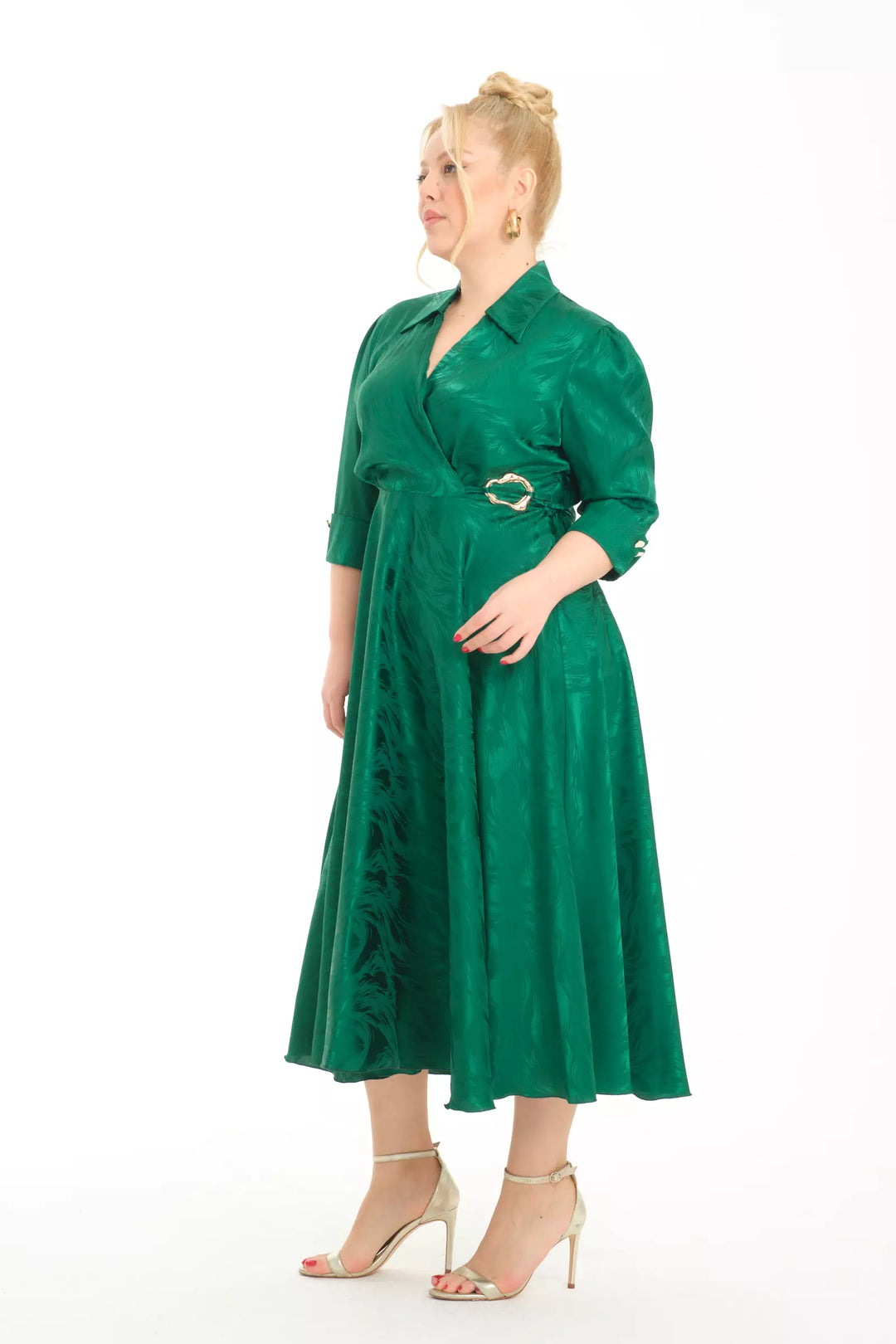 FRV Green plus size satin short sleeve midi dress - Ciudad Melchor Múzquiz