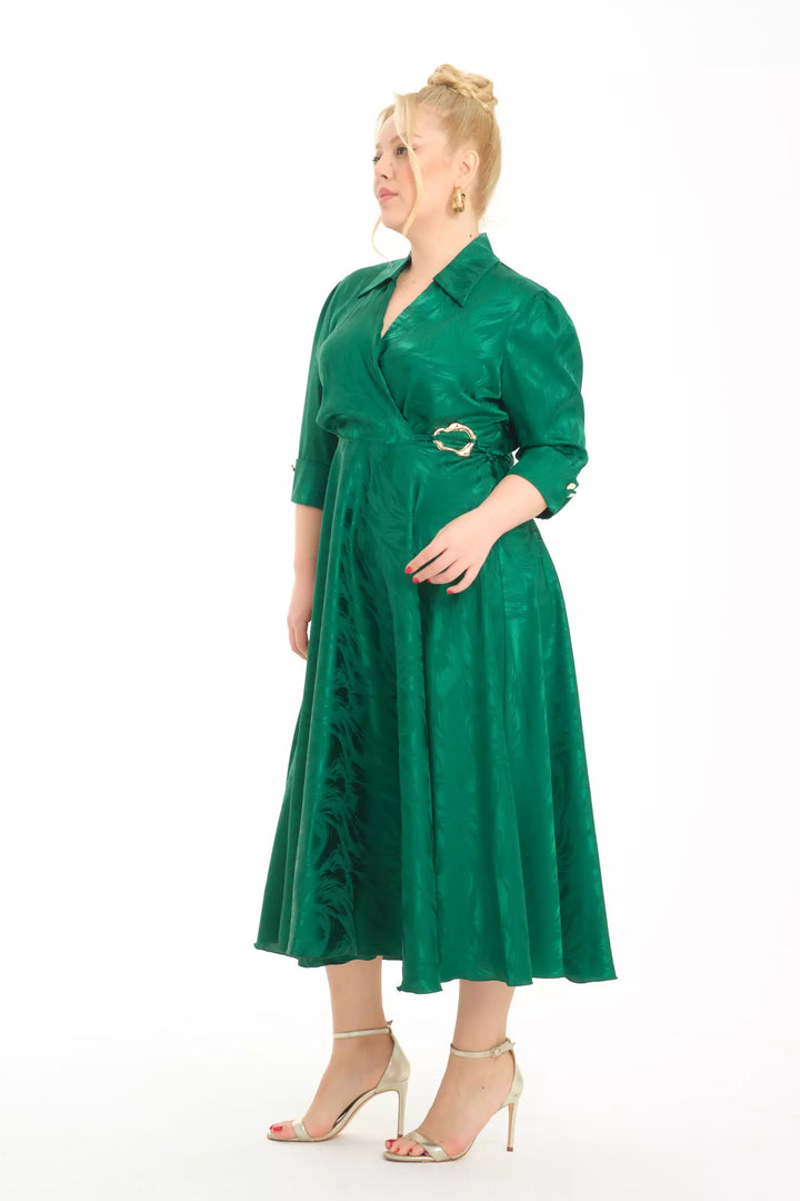FRV Green plus size satin short sleeve midi dress - Ciudad Melchor Múzquiz