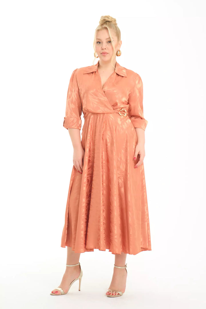 FRV Ginger plus size satin short sleeve midi dress - Tourcoing