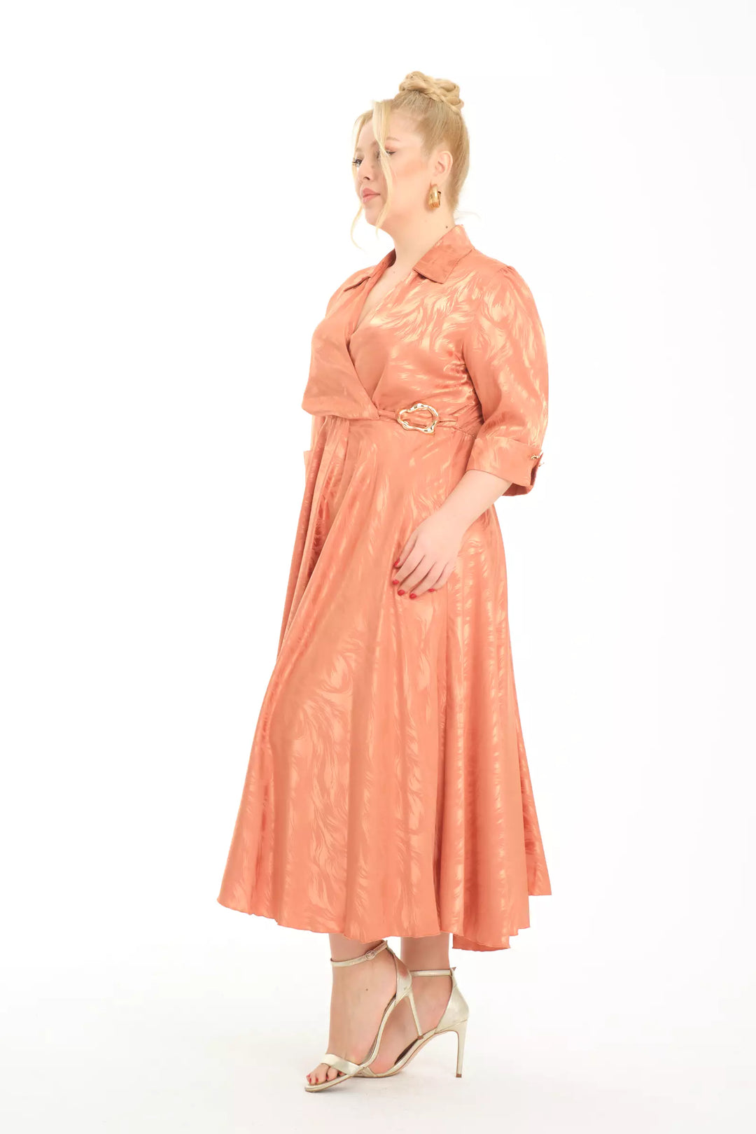 FRV Ginger plus size satin short sleeve midi dress - Tourcoing