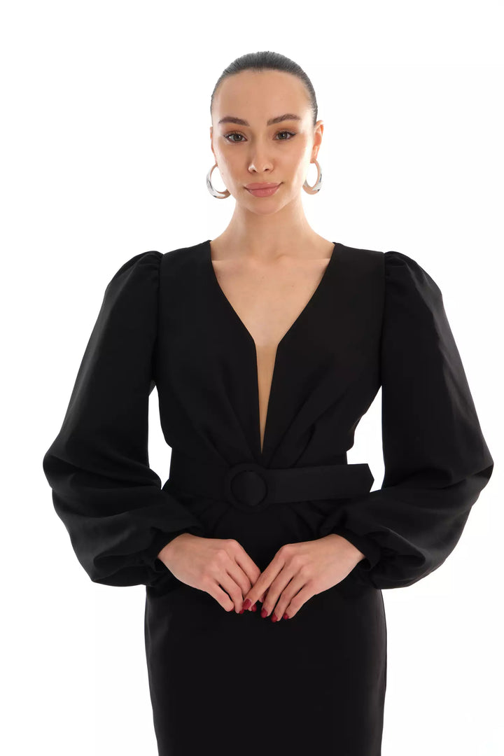 FRV Black crepe long sleeve mini dress - Leighton Buzzard