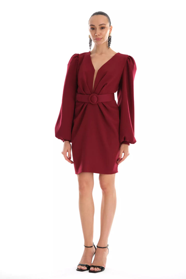 FRV Maroon crepe long sleeve mini dress - Cadereyta Jiménez