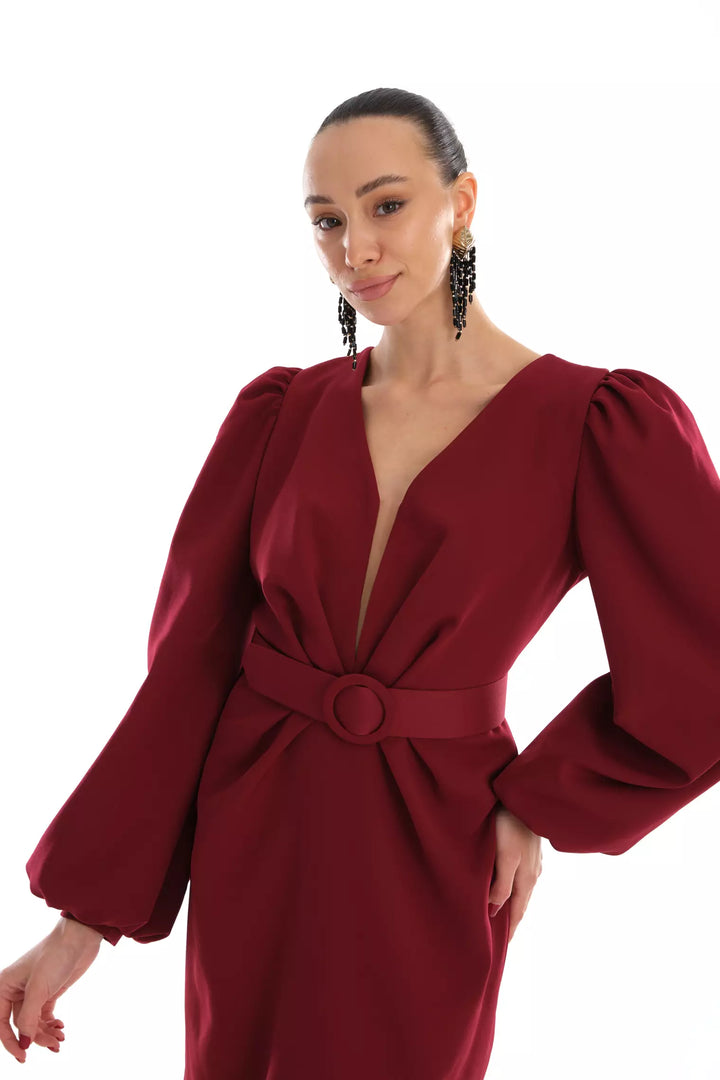 FRV Maroon crepe long sleeve mini dress - Cadereyta Jiménez