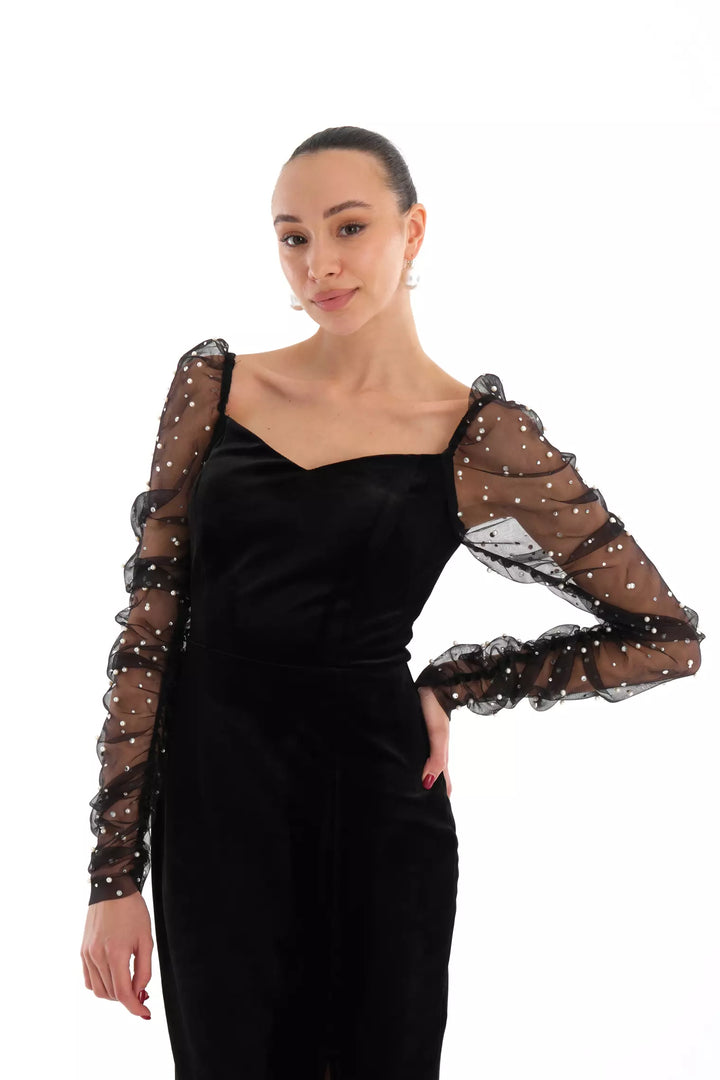 FRV Black velvet long sleeve maxi dress - Summerville