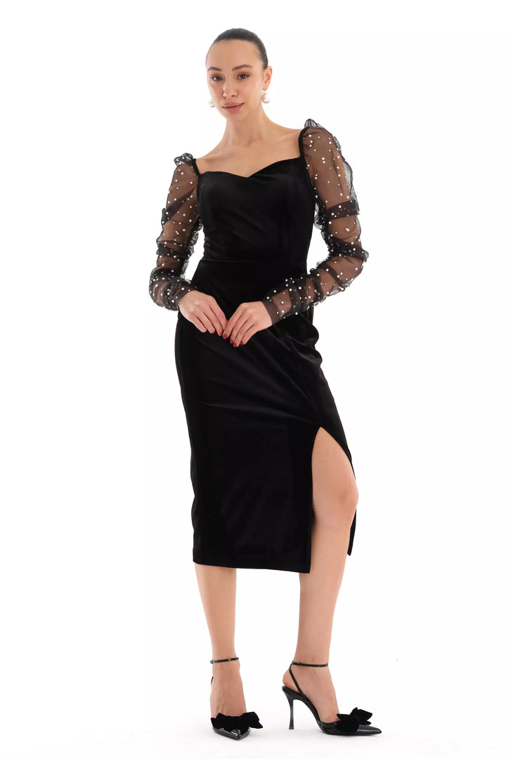 FRV Black velvet long sleeve maxi dress - Summerville
