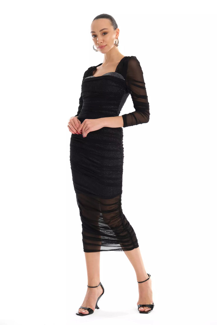FRV Silver silvery long sleeve midi dress - Villahermosa