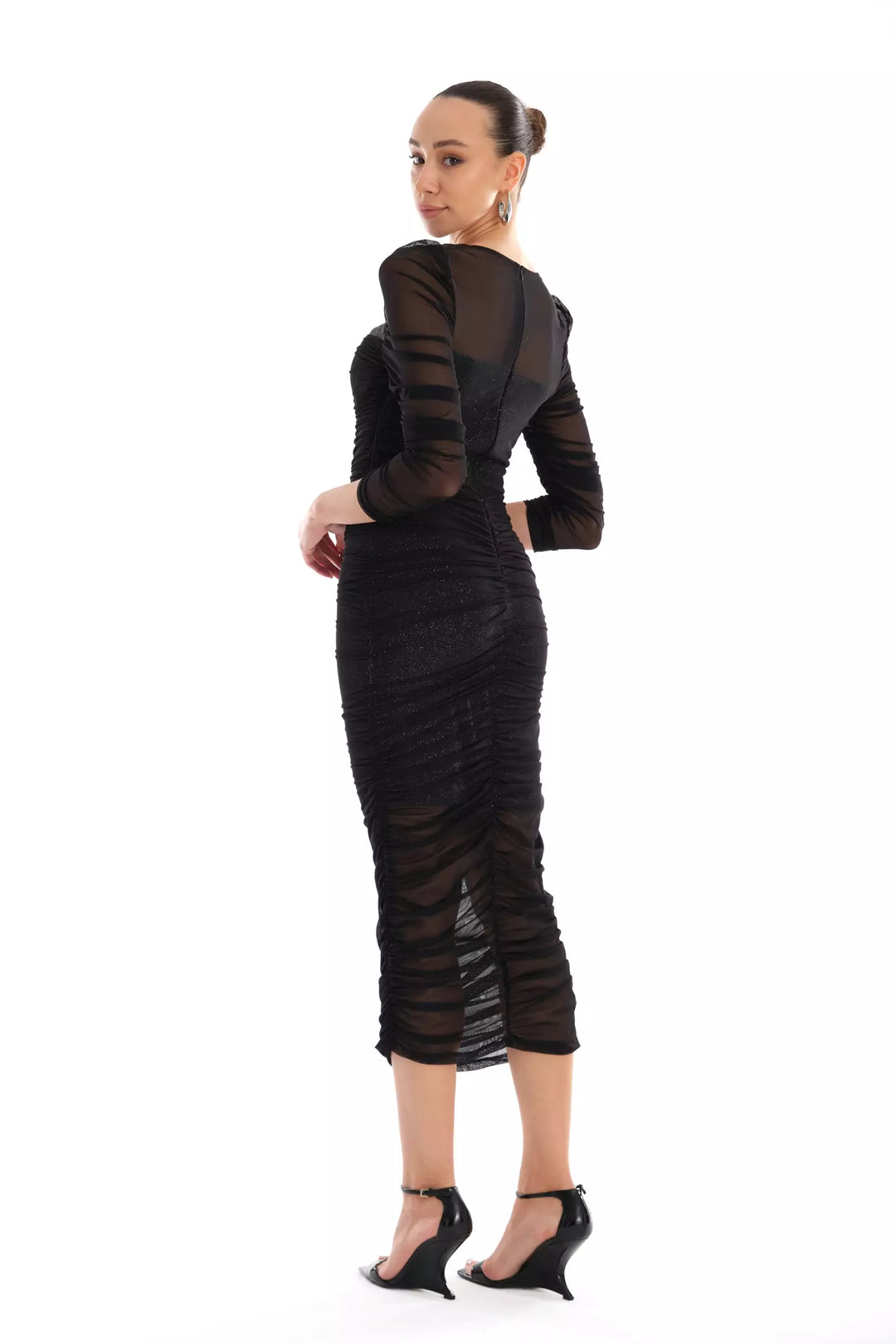FRV Silver silvery long sleeve midi dress - Villahermosa