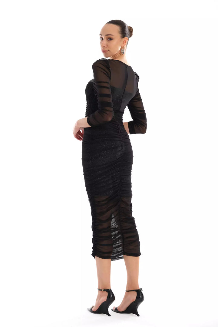 FRV Silver silvery long sleeve midi dress - Villahermosa