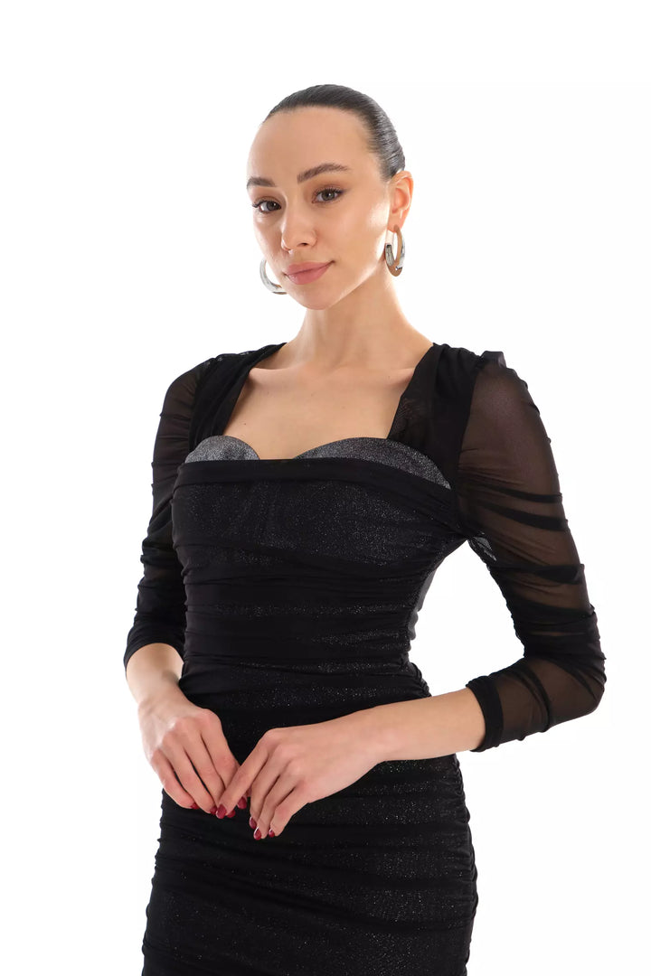 FRV Silver silvery long sleeve midi dress - Villahermosa