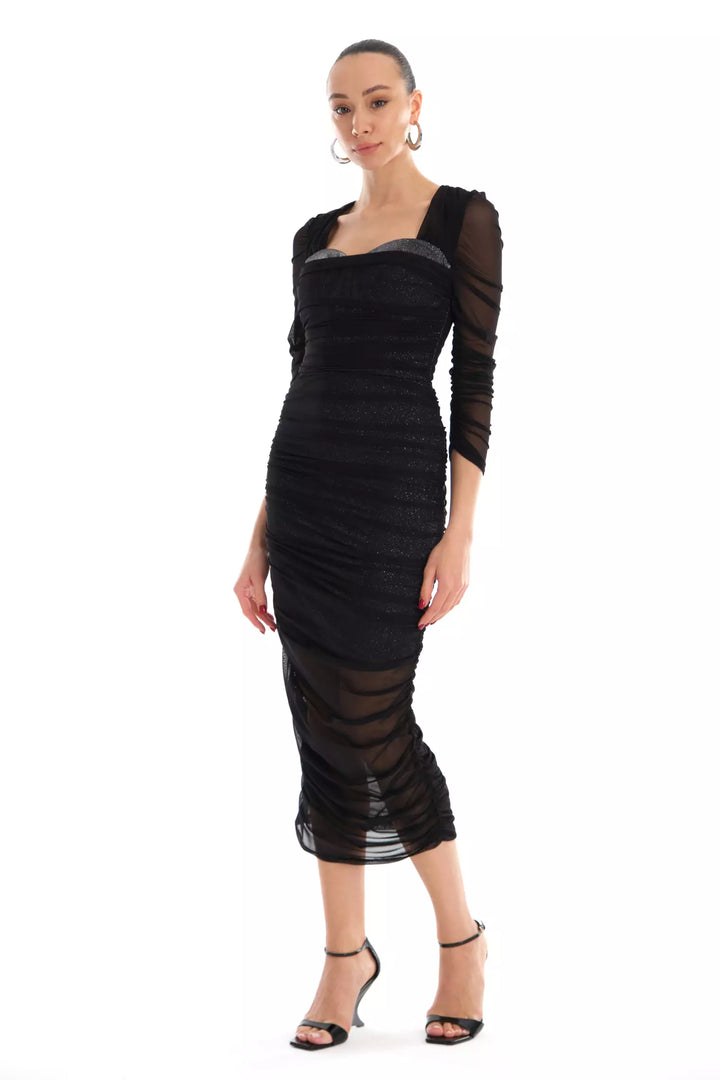 FRV Silver silvery long sleeve midi dress - Villahermosa
