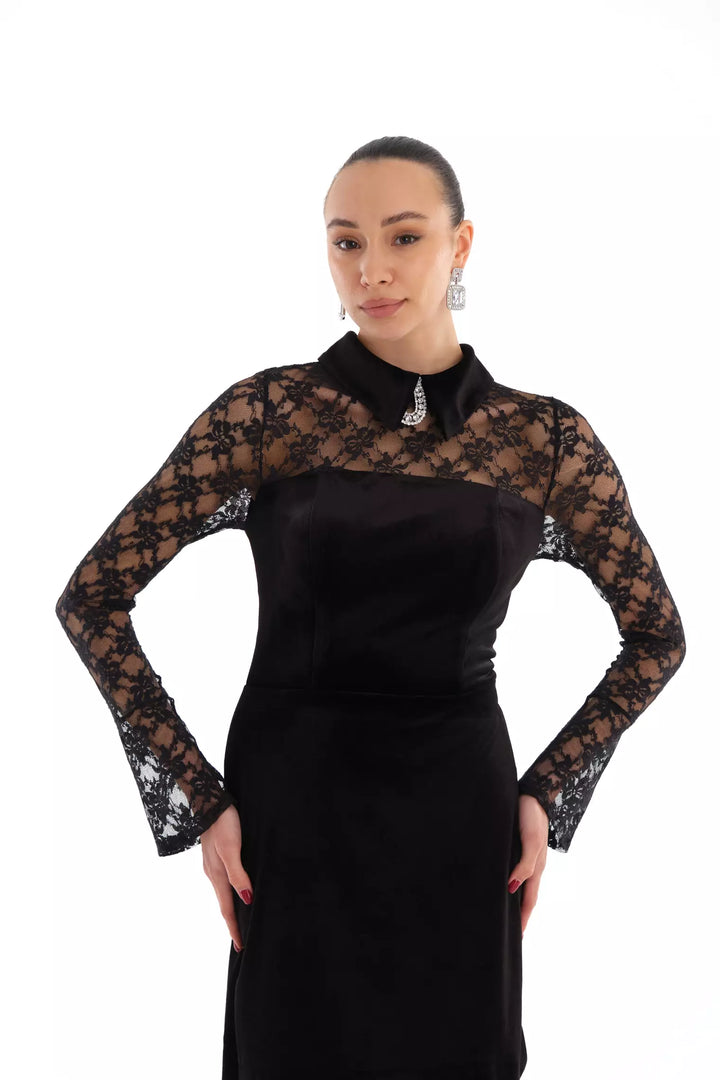 FRV Black velvet long sleeve mini dress - Shakhtarsk
