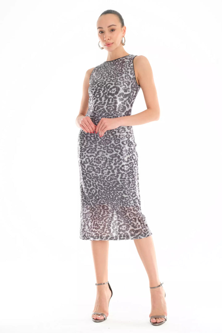 FRV Printed stamp sequins sleeveless midi dress - Lakeshore