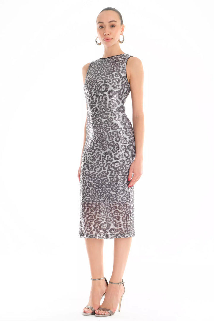 FRV Printed stamp sequins sleeveless midi dress - Lakeshore