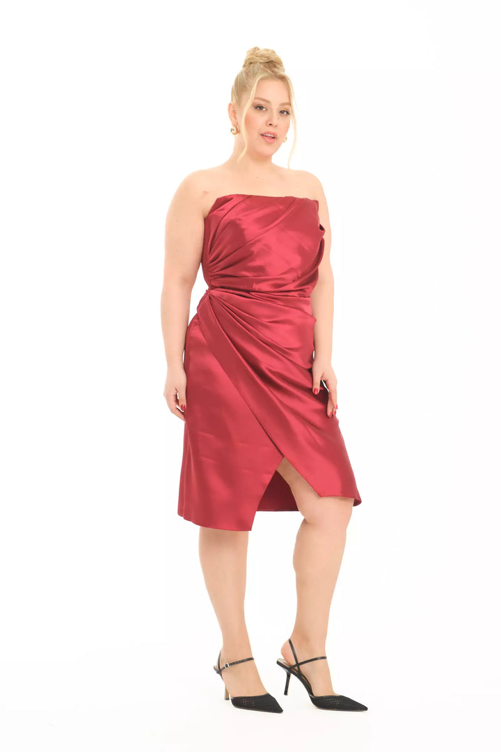 FRV Maroon plus size satin strapless mini dress - Oldenburg