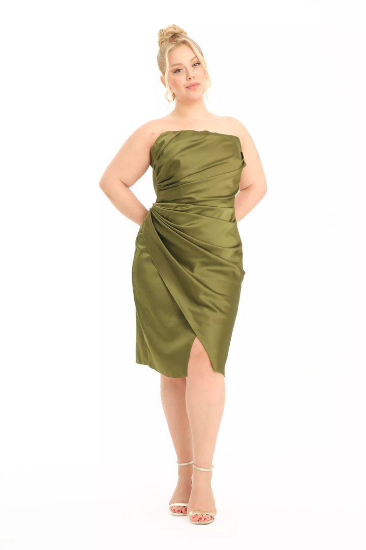FRV Khaki plus size satin strapless mini dress - Las Cruces