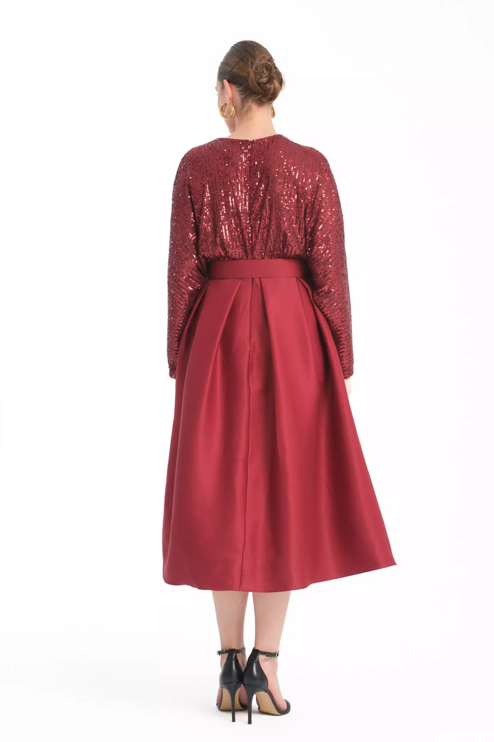 FRV Maroon plus size stamp sequins sleeveless midi dress - Spring
