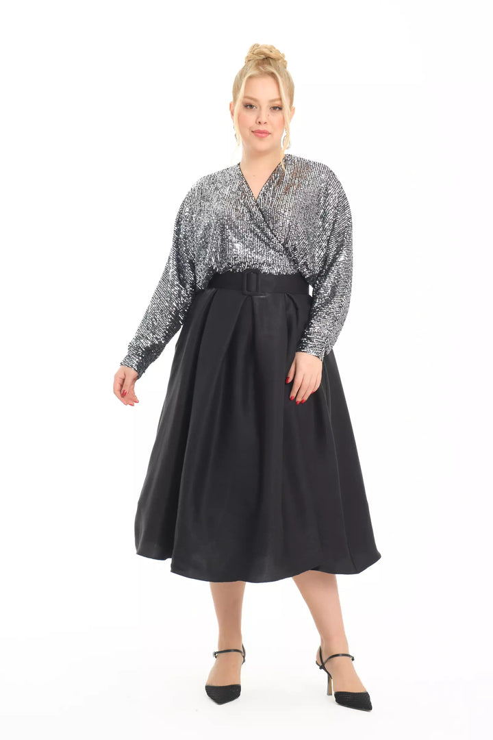 FRV Silver plus size stamp sequins sleeveless midi dress - Bryan