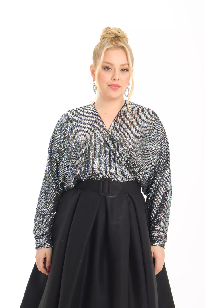 FRV Silver plus size stamp sequins sleeveless midi dress - Bryan