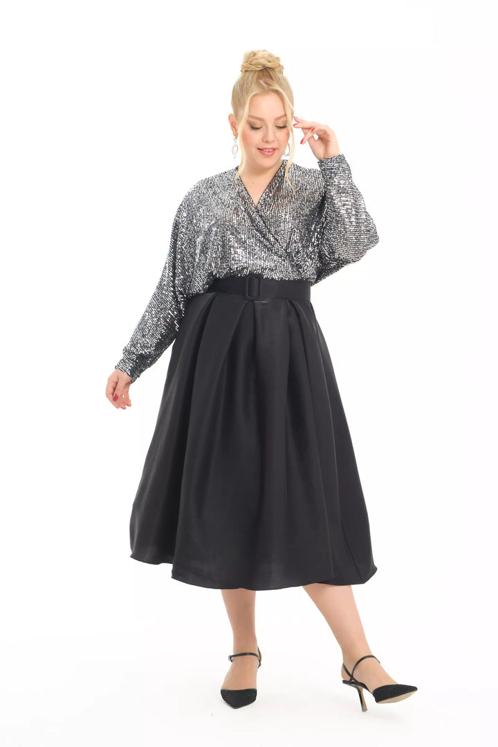 FRV Silver plus size stamp sequins sleeveless midi dress - Bryan