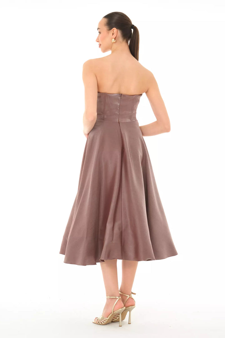 FRV Brown satin strapless midi dress - Hamilton