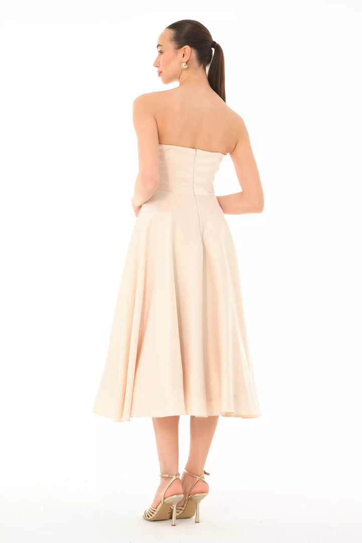 FRV Beige satin strapless midi dress - Ixtlahuacán de los Membrillos