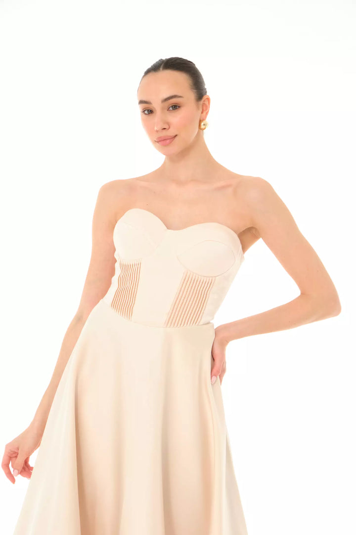 FRV Beige satin strapless midi dress - Ixtlahuacán de los Membrillos