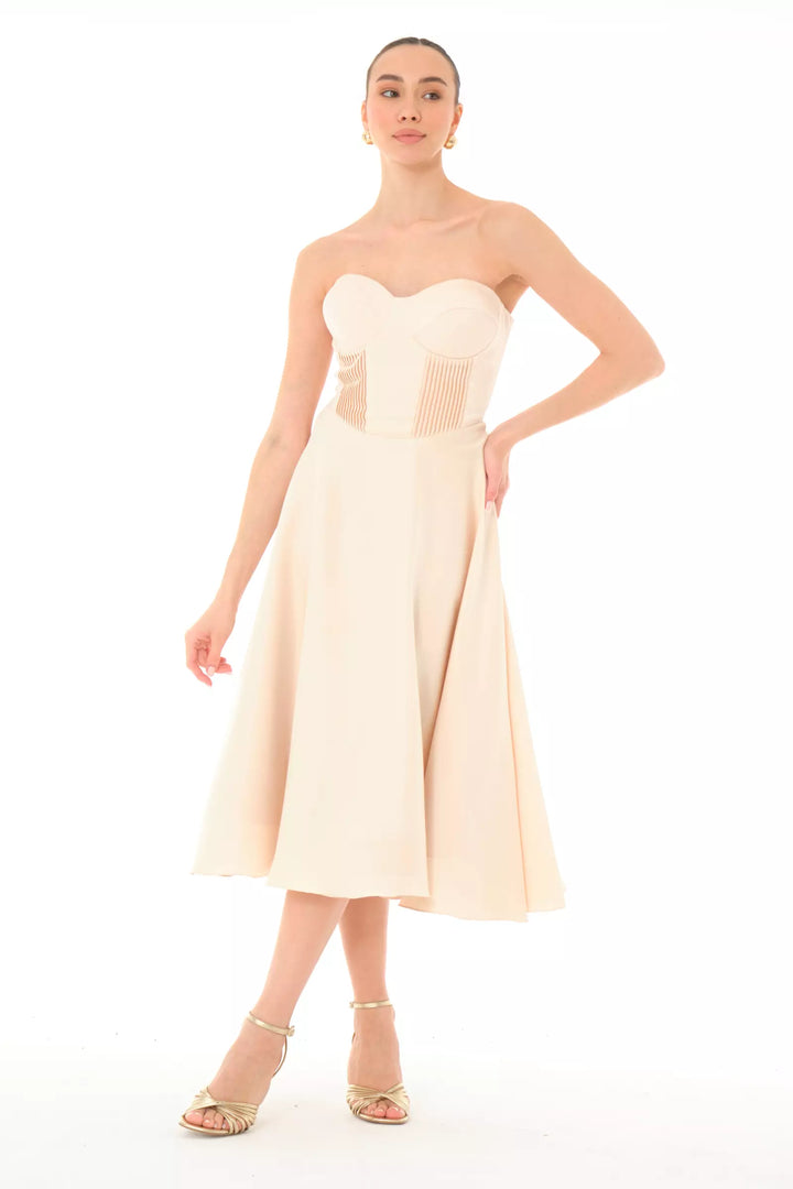 FRV Beige satin strapless midi dress - Ixtlahuacán de los Membrillos