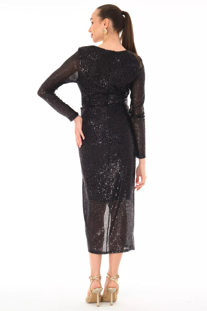 FRV Black stamp sequins long sleeve midi dress - Šiauliai