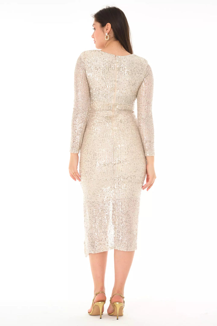 FRV Silver stamp sequins long sleeve midi dress - Daytona Beach