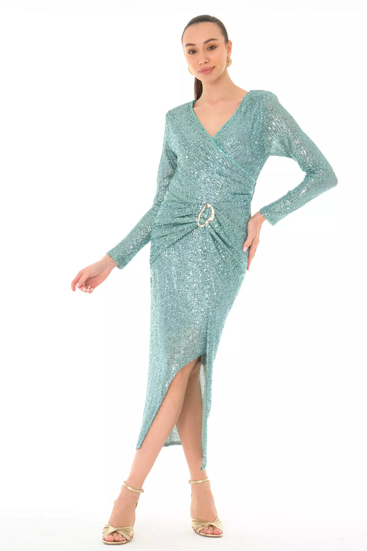 FRV Mint green stamp sequins long sleeve midi dress - Luxembourg