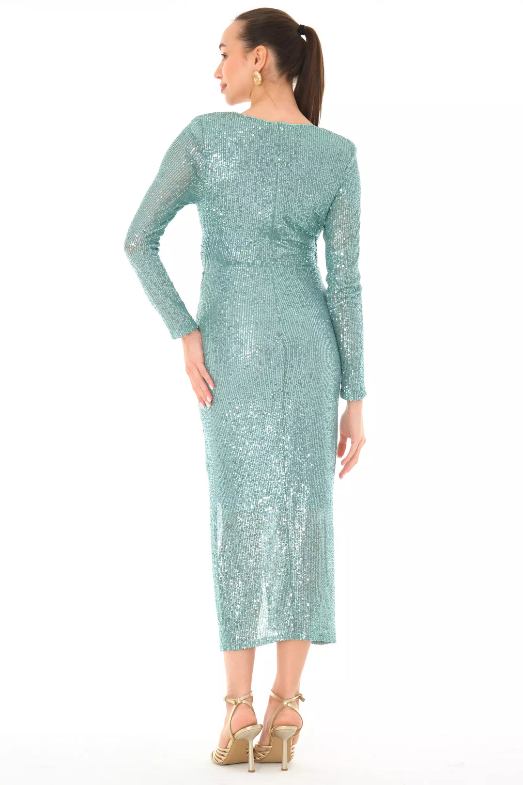 FRV Mint green stamp sequins long sleeve midi dress - Luxembourg