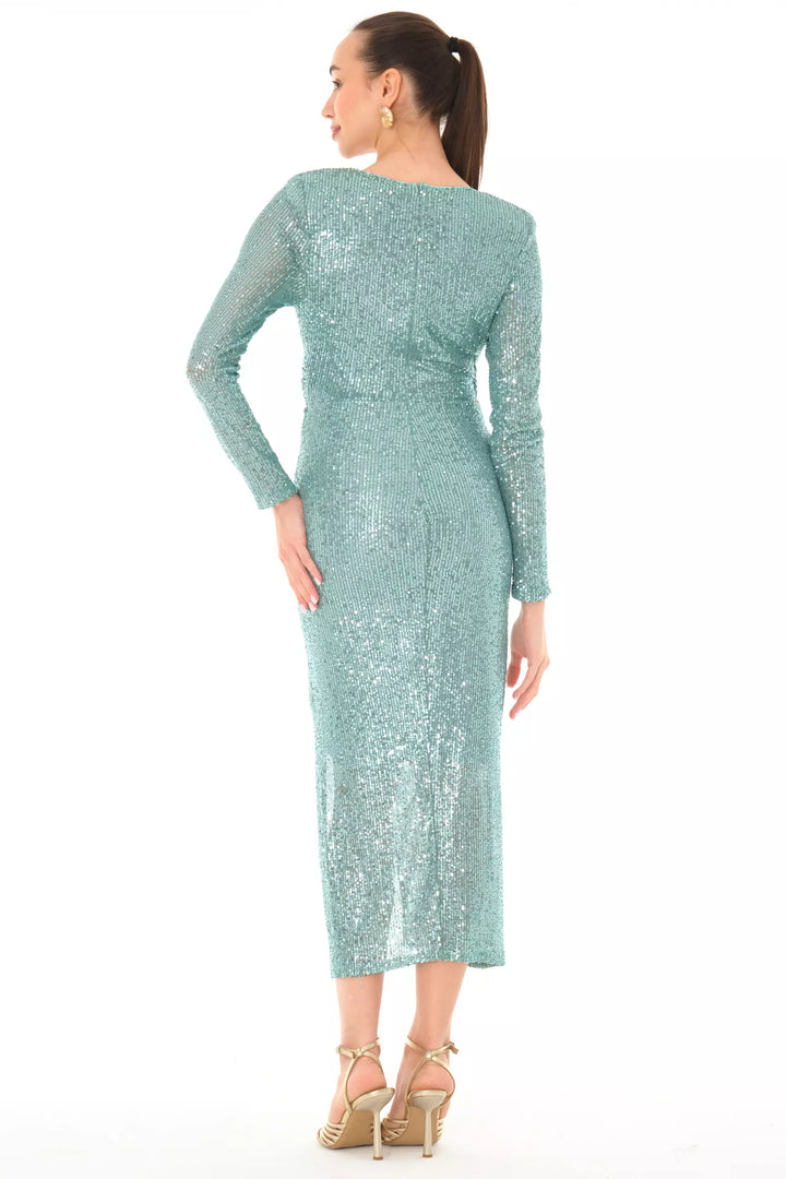 FRV Mint green stamp sequins long sleeve midi dress - Luxembourg