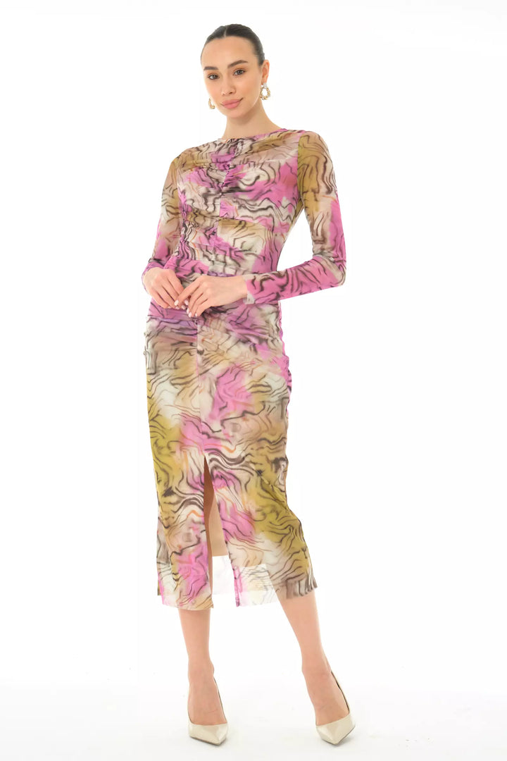 FRV Printed tulle long sleeve midi dress - Fondi