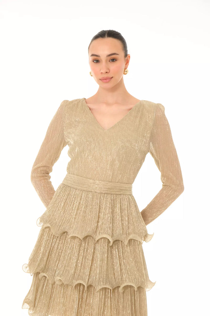 FRV Gold moonlight long sleeve mini dress - Oosterhout