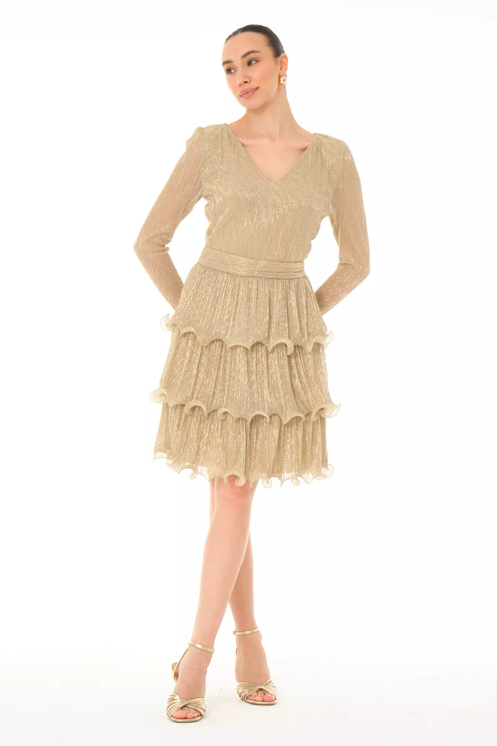 FRV Gold moonlight long sleeve mini dress - Oosterhout
