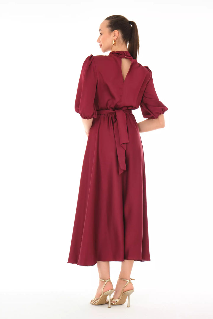 FRV Maroon satin 3/4 sleeve midi dress - Baldwin Park